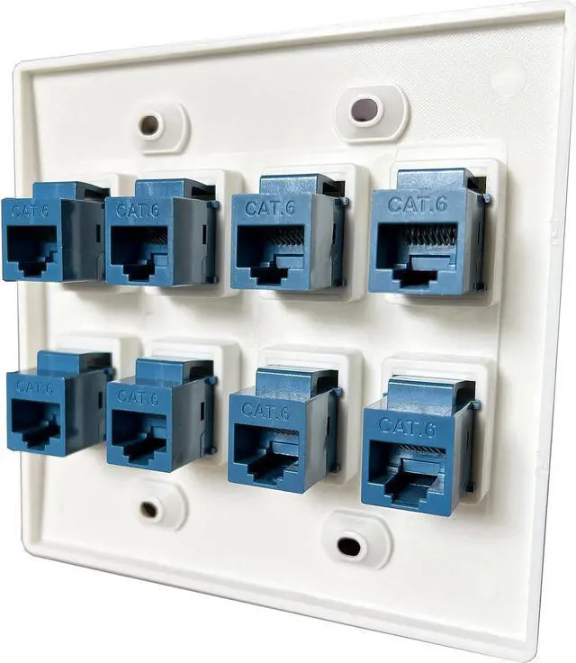 Alt view image 3 of 4 - diyTech Ethernet Wall Plate - 8 Port RJ45 Cat6 Ethernet Wall Outlet, Female to Female Cat6 Wall Jack Keystone, Ethernet Plug in Wall Outlet, for Network Outlet Setup - White