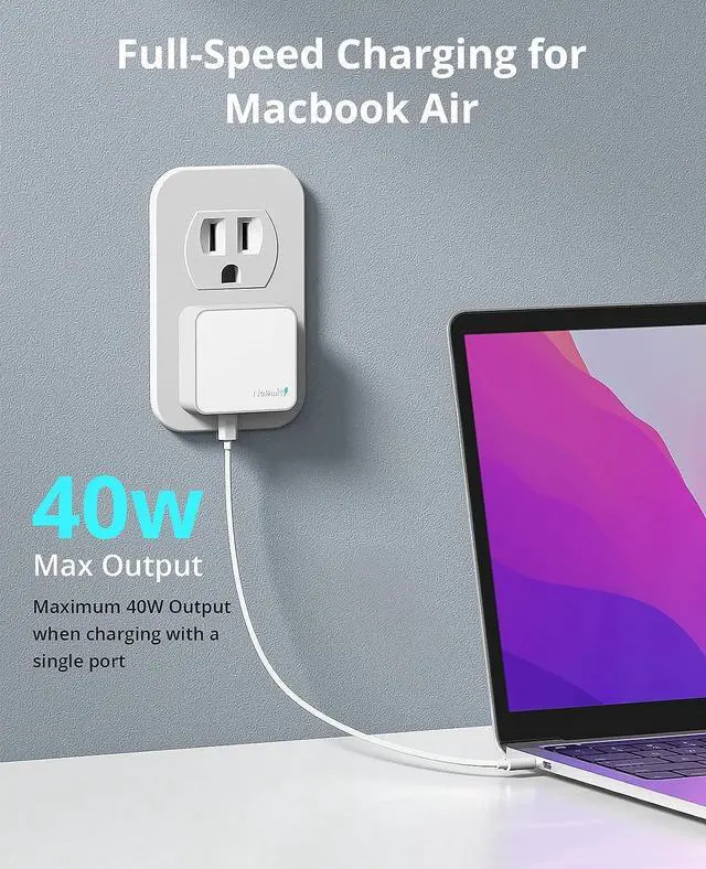 Alt view image 3 of 7 - Nekmit Dual Port USB C Wall Charger, 40W PD Fast Charging USB C Wall Plug Adapter, Flat Thin Slim Type C Charger Block for iPhone 14/14 Pro/14 Pro Max, Galaxy, MacBook Air, iPad, AirPods and More