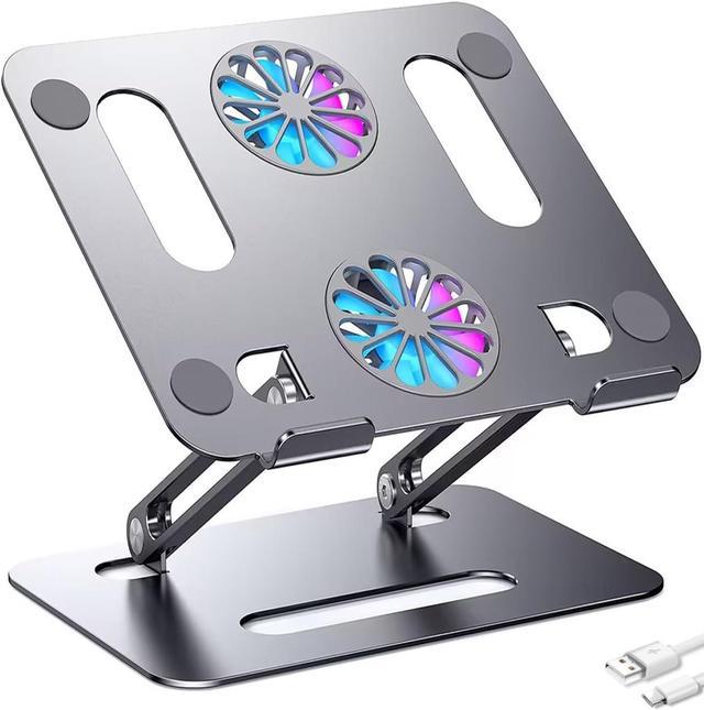 Laptop Stand with Fan Portable Aluminum Laptop Holder with Cooling Fan  Adjustable Ergonomic Laptop Stand Foldable Computer Stand Anti-Slip Laptop  Riser Compatible with 9-15.6 inch Laptops Grey 