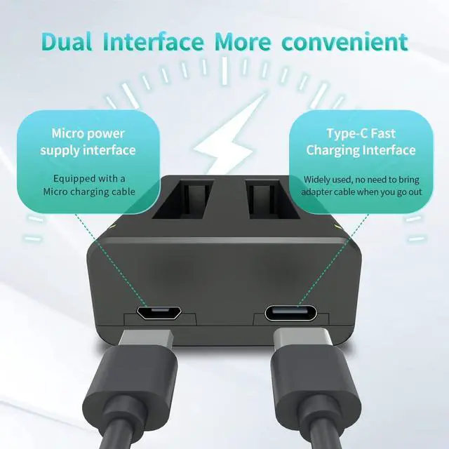 Alt view image 5 of 7 - LP Battery Charger Pack for Insta360 X3-2 Batteries & Fast USB Dual Charger for Insta 360 ONE X3 Action Camera 2000mAh Rechargeable Camera Battery 2-Pack