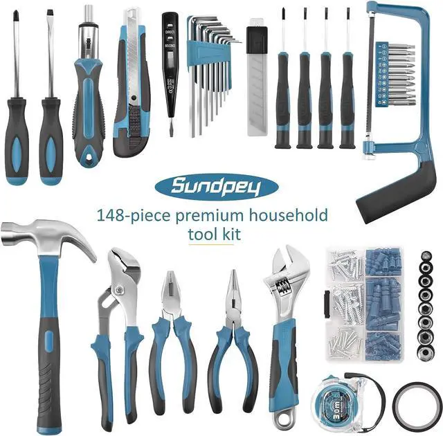 Alt view image 2 of 7 - Sundpey Home Tool Kit 148-Pcs - Household Basic Complete Hand Repair portable Tool Set with Case & Ratcheting Screwdriver & Hex Key & Pliers & Wrench & Voltage Tester & Water Pump Plier for Men Women