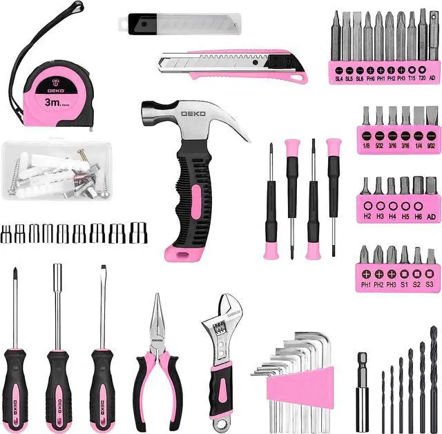 Alt view image 3 of 6 - DEKOPRO Drill Set: Tool Set with 8V Pink Cordless Drill, Home Tool Kit with Drill, Hand Tool Kits for Women 126 Piece