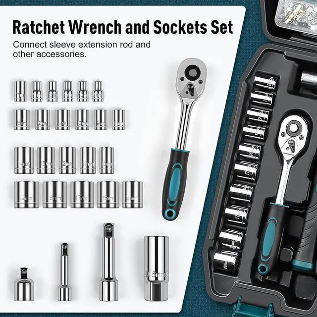 Alt view image 4 of 7 - Sundpey Home Tool Kit 281-PCs - Protable Complete Basic Repair General Hand Tool Sets for Men Women - Full Tool Set with Socket Wrench Set & Screwdriver Set & Metric Hex Key & Pliers & Tool Box Case