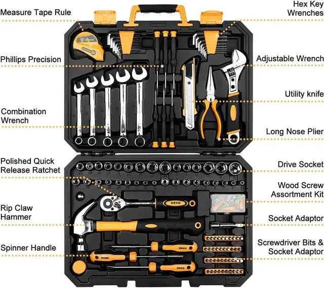 Alt view image 2 of 7 - DEKOPRO 158 Piece Tool Set-General Household Hand Tool Kit,Auto Repair Tool Set, with Plastic Toolbox Storage Case