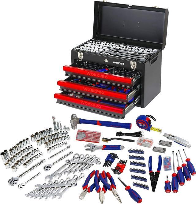 WORKPRO 408-Piece Mechanics Tool Set, General Household Home Repair Tool  Kit with 3-Drawer Heavy Duty Metal Box, Hand Tool Kit Set 1 Pack