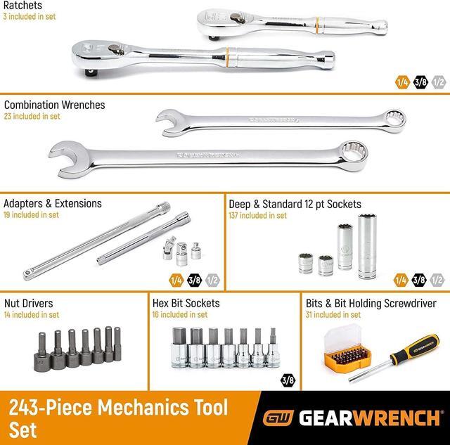 Alt view image 2 of 7 - GEARWRENCH 243 Pc. 12 Pt. Mechanics Tool Set in 3 Drawer Storage Box - 80972