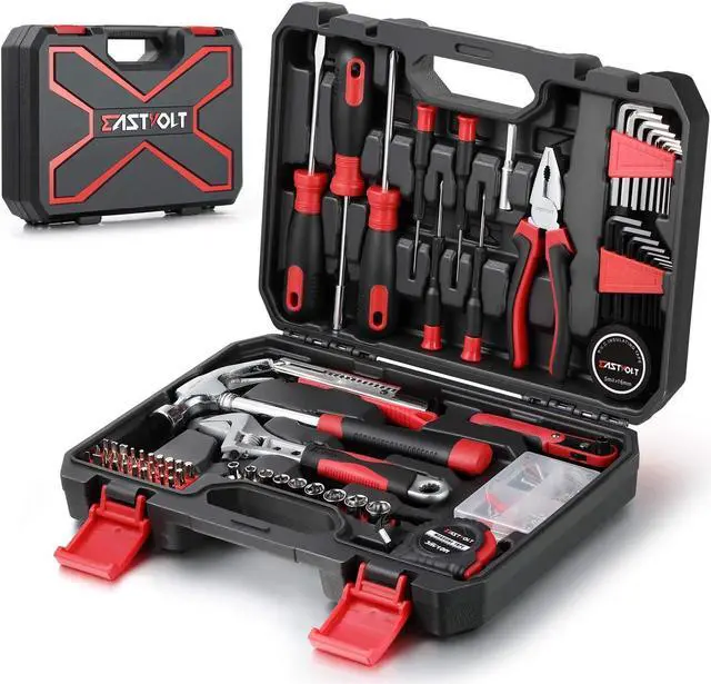 Main image of Eastvolt 128-Piece Home Repair Tool Set, Tool Sets for Homeowners, General Household Hand Tool Set with Storage Toolbox, EVHT12801, Black + Red (ASK01)