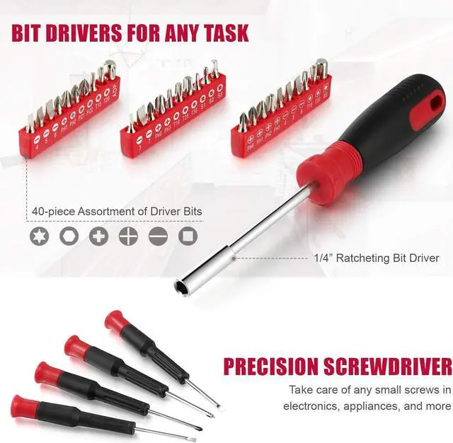 Alt view image 5 of 7 - Eastvolt 128-Piece Home Repair Tool Set, Tool Sets for Homeowners, General Household Hand Tool Set with Storage Toolbox, EVHT12801, Black + Red (ASK01)