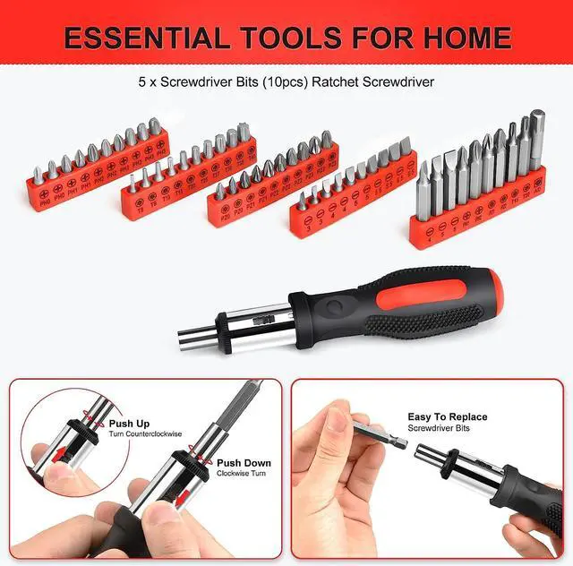 Alt view image 3 of 7 - GoYwato Home Tool Kit 214PCs - Complete Repair Basic Hand Tool Set for Men Women - Household Tool Kit for Home Improvement with Hammer & Pliers Set & Ratchet Screwdriver & Protable Tool Box Case