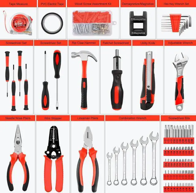 Alt view image 2 of 7 - GoYwato Home Tool Kit 214PCs - Complete Repair Basic Hand Tool Set for Men Women - Household Tool Kit for Home Improvement with Hammer & Pliers Set & Ratchet Screwdriver & Protable Tool Box Case