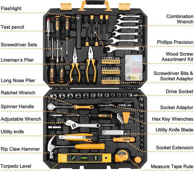 Alt view image 2 of 7 - DEKOPRO 208 Piece Tool Set,General Household Hand Tool Kit, Auto Repair Tool Box with Plastic Toolbox Storage Case