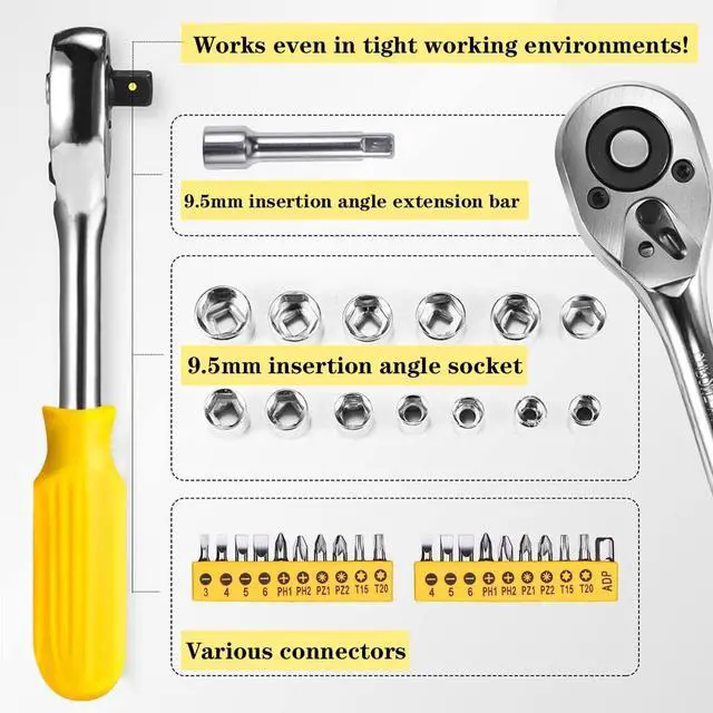 Alt view image 3 of 7 - 168 Piece Socket Wrench Auto Repair Tool Combination Package Mixed Tool Set Hand Tool Kit with Plastic Toolbox Storage Case