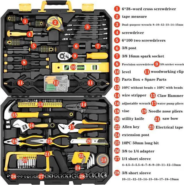 Alt view image 6 of 7 - 168 Piece Socket Wrench Auto Repair Tool Combination Package Mixed Tool Set Hand Tool Kit with Plastic Toolbox Storage Case