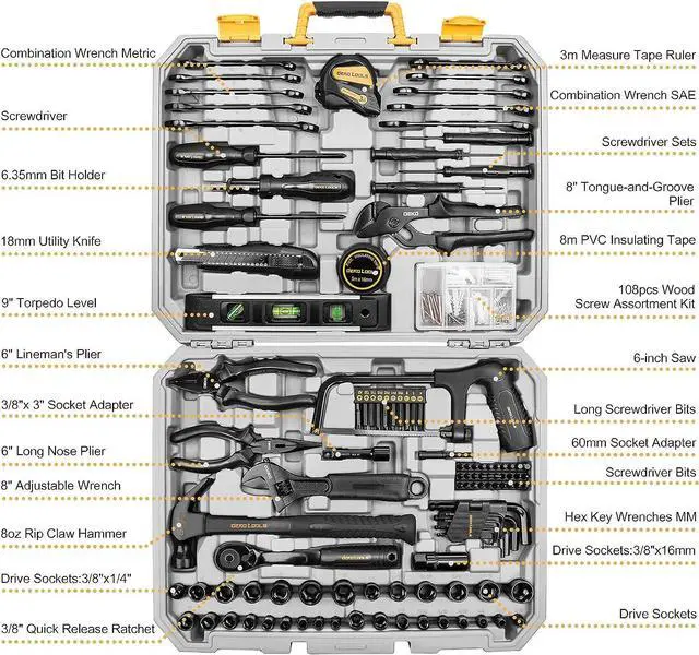 Alt view image 2 of 7 - DEKOPRO 218-Piece General Household Hand Tool kit, Professional Auto Repair Tool Set for Homeowner, General Household Hand Tool Set with Plier, Screwdriver Set, Socket Set, with Portable Storage Case