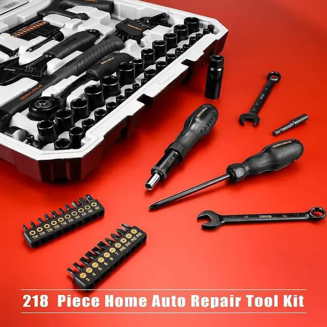Alt view image 7 of 7 - DEKOPRO 218-Piece General Household Hand Tool kit, Professional Auto Repair Tool Set for Homeowner, General Household Hand Tool Set with Plier, Screwdriver Set, Socket Set, with Portable Storage Case