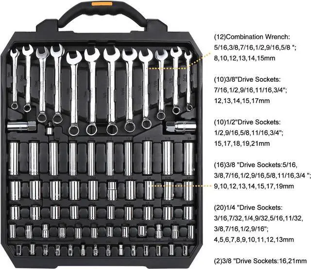 Alt view image 4 of 7 - DEKOPRO 192 Piece Mixed Tool Kit Home Mechanics Repair Tool Set,Auto Repair Hand Tool Set Wrench Set with Plastic Toolbox Storage Case