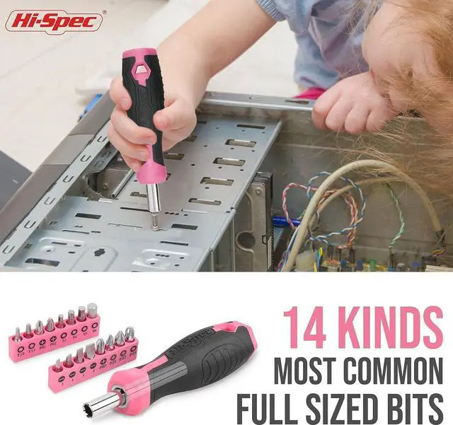 Alt view image 5 of 7 - Hi-Spec 42pc Pink Household DIY Tool Set for Women. Home, Office and College Dorm Small Tool Kit of Starter Basic Ladies Tools