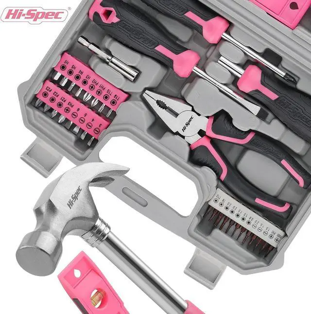Alt view image 6 of 7 - Hi-Spec 42pc Pink Household DIY Tool Set for Women. Home, Office and College Dorm Small Tool Kit of Starter Basic Ladies Tools