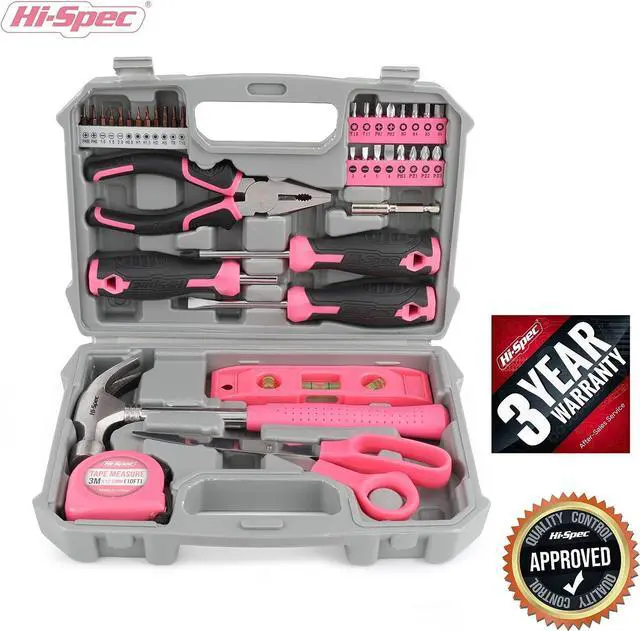 Alt view image 7 of 7 - Hi-Spec 42pc Pink Household DIY Tool Set for Women. Home, Office and College Dorm Small Tool Kit of Starter Basic Ladies Tools