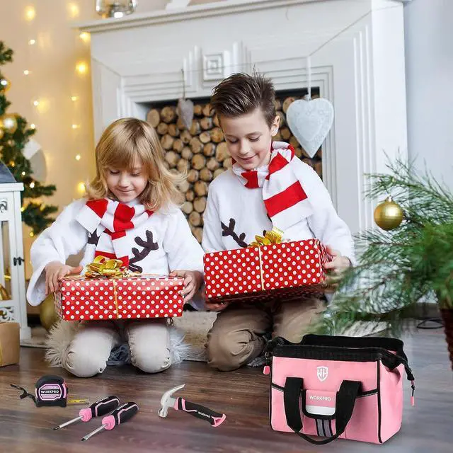 Alt view image 2 of 7 - WORKPRO 9-Piece Kids Real Hand Tool Set, Pink Junior Tool Kit with Storage Bag for Boys, Girls, Children DIY Building and Woodworking, Age 8+