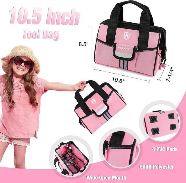 Alt view image 5 of 7 - WORKPRO 9-Piece Kids Real Hand Tool Set, Pink Junior Tool Kit with Storage Bag for Boys, Girls, Children DIY Building and Woodworking, Age 8+