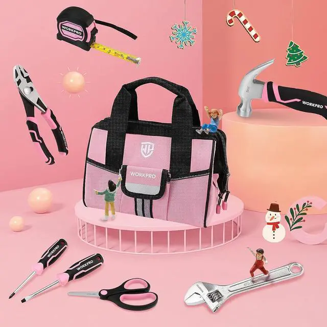 Alt view image 6 of 7 - WORKPRO 9-Piece Kids Real Hand Tool Set, Pink Junior Tool Kit with Storage Bag for Boys, Girls, Children DIY Building and Woodworking, Age 8+