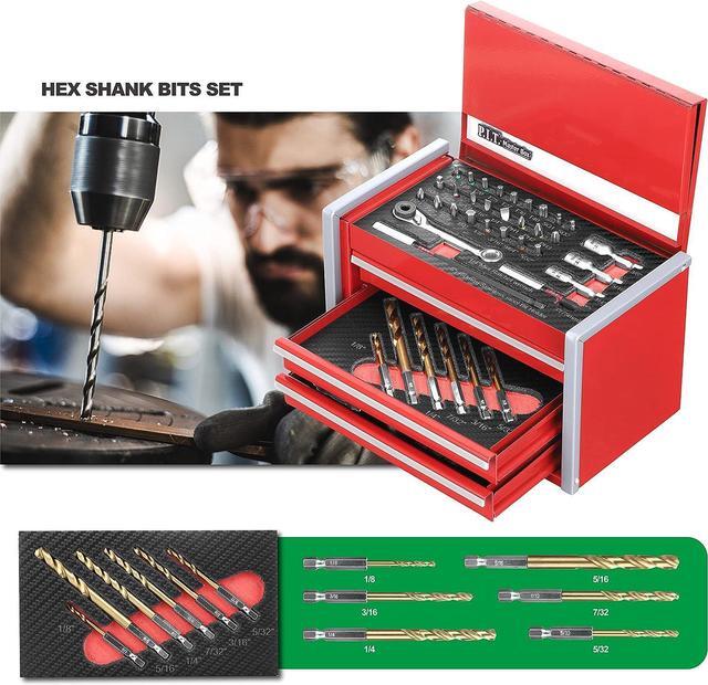 Alt view image 7 of 7 - P.I.T. Portable 3 Drawer Steel Tool Box with 61-Pieces Mechanics Tool Set,Magnetic Locking, Red Hand Carry Tool Cases for Hand Tools Repair Tool Kit