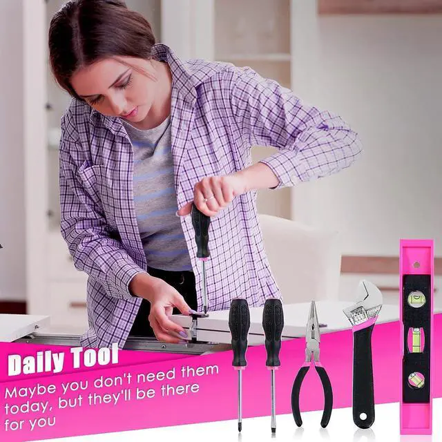 Alt view image 6 of 7 - ThinkLearn Tool Kit with 20V Cordless Drill(265in-lbs), Pink Drill Set for Women, Lady's Home Tool Kit for DIY, Daily Repair Tool Set as a Creative Gift with a Large-Capacity Tool Storage Bag