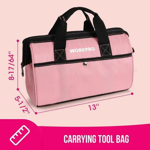 Alt view image 7 of 7 - WORKPRO 53-Piece Pink Tool set with Electric Cordless Screwdriver, Basic Tool Kit Set for Women with 13'' Portable Tool Bag for DIY Home Repair/Maintenance - Pink Ribbon