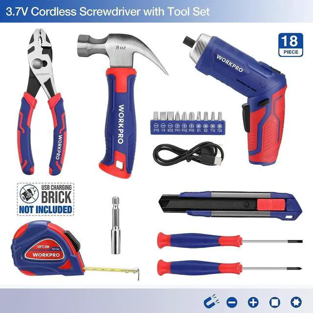 Alt view image 2 of 7 - Home Tool Kit with 3.7V Rotatable Electric Screwdriver 18PCS General Household Tool Kit with Toolbox Rechargeable Electric Screwdriver Kit Basic Portable Tool Set for Dorm Garage DIY