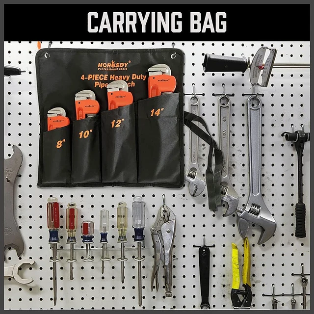 Alt view image 2 of 7 - 4 Pack Heavy Duty Pipe Wrench Set, Adjustable 8" 10" 12" 14" Soft Grip Plumbing Wrench Set with Storage Bag