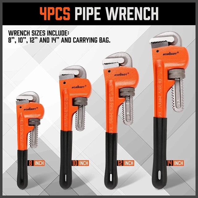 Alt view image 3 of 7 - 4 Pack Heavy Duty Pipe Wrench Set, Adjustable 8" 10" 12" 14" Soft Grip Plumbing Wrench Set with Storage Bag