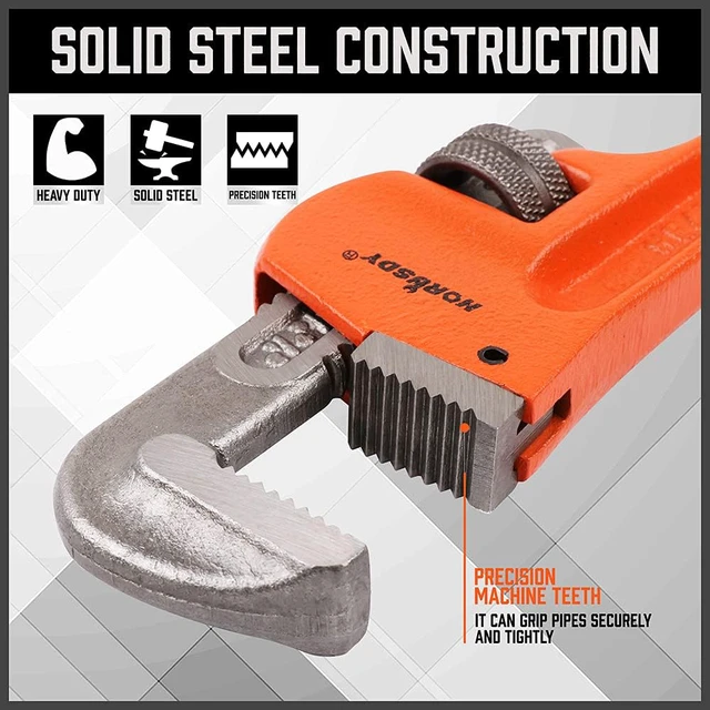 Alt view image 6 of 7 - 4 Pack Heavy Duty Pipe Wrench Set, Adjustable 8" 10" 12" 14" Soft Grip Plumbing Wrench Set with Storage Bag