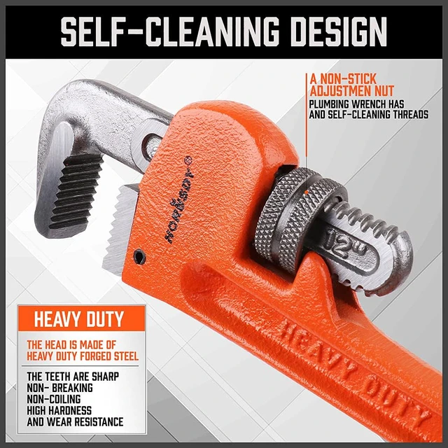 Alt view image 5 of 7 - 4 Pack Heavy Duty Pipe Wrench Set, Adjustable 8" 10" 12" 14" Soft Grip Plumbing Wrench Set with Storage Bag