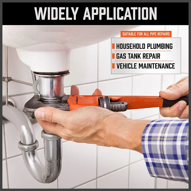 Alt view image 7 of 7 - 4 Pack Heavy Duty Pipe Wrench Set, Adjustable 8" 10" 12" 14" Soft Grip Plumbing Wrench Set with Storage Bag