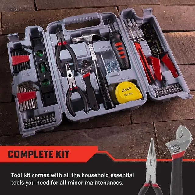 Alt view image 6 of 6 - 130-Piece Tool Kit - Tools and Home Improvement Set with Hammer, Wrenches, Screwdriver, Pliers, and More - Tool Box for Projects by Stalwart