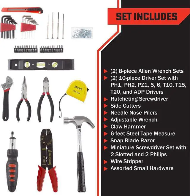 Alt view image 4 of 6 - 130-Piece Tool Kit - Tools and Home Improvement Set with Hammer, Wrenches, Screwdriver, Pliers, and More - Tool Box for Projects by Stalwart
