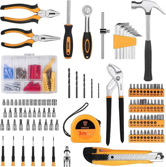 Alt view image 3 of 7 - DEKO 196 Piece Tool Set General Household Hand Tool Kit with Rip Claw Hammer,Lineman's Plier, Measure Tape Rule & Plastic Toolbox Storage Case