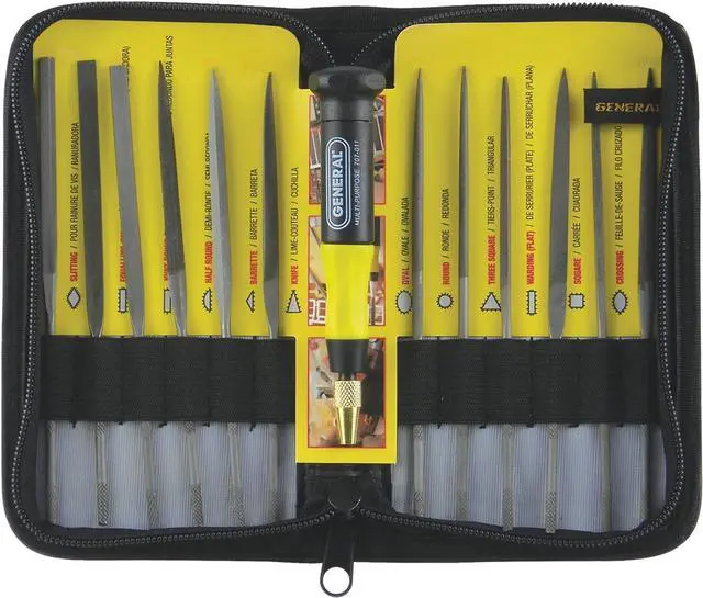 Main image of General Tools 707475 Swiss Pattern Needle File Set, 12-Piece, Black, Set of 12 and Handle
