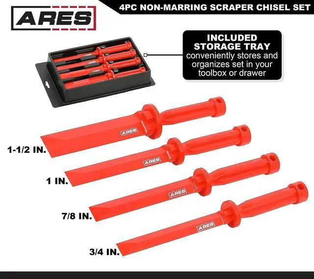 Alt view image 2 of 7 - ARES 10083  4-Piece Non-Marring Scraper Chisel Set  Thermoplastic Construction Resists Flexing and Breaking  Safely Removes Debris, Adhesives, Film, Deposits and More from a Variety of Surfaces