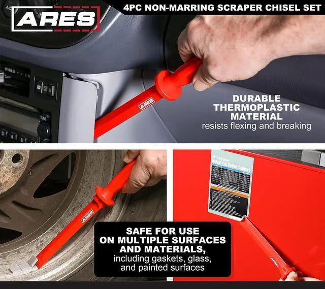 Alt view image 3 of 7 - ARES 10083  4-Piece Non-Marring Scraper Chisel Set  Thermoplastic Construction Resists Flexing and Breaking  Safely Removes Debris, Adhesives, Film, Deposits and More from a Variety of Surfaces
