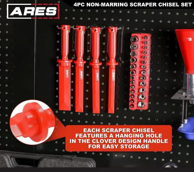 Alt view image 4 of 7 - ARES 10083  4-Piece Non-Marring Scraper Chisel Set  Thermoplastic Construction Resists Flexing and Breaking  Safely Removes Debris, Adhesives, Film, Deposits and More from a Variety of Surfaces