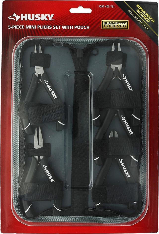 Husky 1052 Mini Pliers Variety Set for Electrical and Maintenance  Applications (Set of 5, Zippered Pouch Included) 