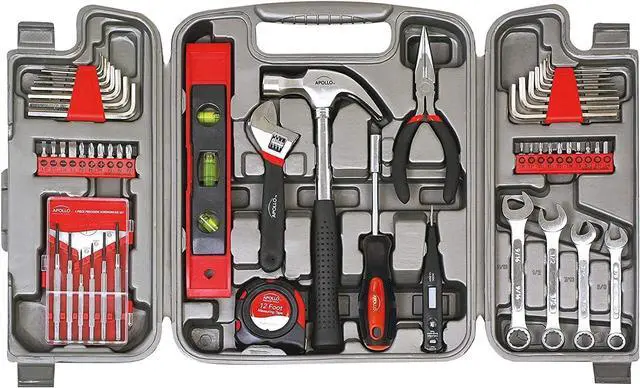 Main image of Apollo Tools DT9408 53 Piece Household Tool Set with Wrenches, Precision Screwdriver Set and Most Reached for Hand Tools in Storage Case , Red