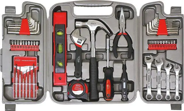 Alt view image 2 of 2 - Apollo Tools DT9408 53 Piece Household Tool Set with Wrenches, Precision Screwdriver Set and Most Reached for Hand Tools in Storage Case , Red