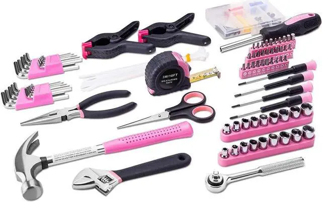 Alt view image 3 of 7 - Household Hand Tools, 86 Piece Tool Set with Roll-Up Bag by Trimate, (Hammer, Wrench Set, Screwdriver Set, Pliers) - Great for The Home or Car (Pink)