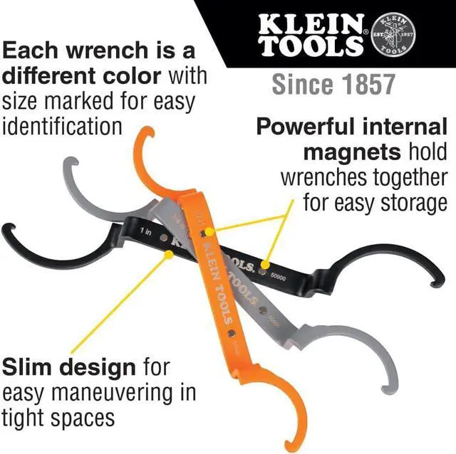 Alt view image 2 of 7 - Klein Tools 50900R Conduit Lockout Wrench Set, Tighten and Loosen Locknuts in Tight Spaces, 1/2, 3/4 and 1-Inch, Offset Bends, 3-Piece