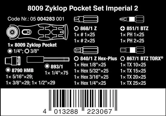 Alt view image 2 of 7 - Wera 05004283001 8009 Zyklop Pocket Set Imperial 2, Ratchet set, 18 pieces