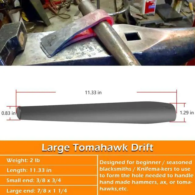 Alt view image 3 of 7 - Blacksmith Drift Kit Blacksmith Hammer Eye Drift Tool Set Includes Knifemakers Tomahawk, Large Hammer and Mouse Axe Drift, Blacksmith Forging Tools, 3PCS