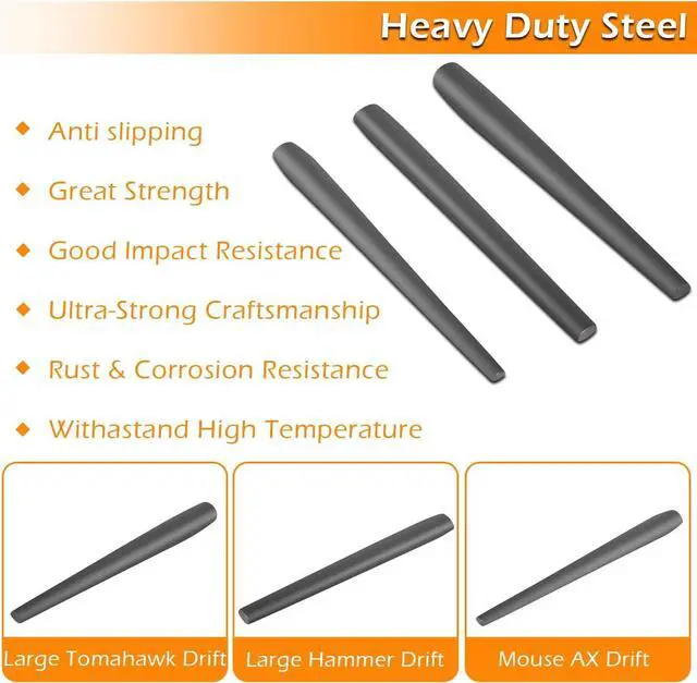 Alt view image 7 of 7 - Blacksmith Drift Kit Blacksmith Hammer Eye Drift Tool Set Includes Knifemakers Tomahawk, Large Hammer and Mouse Axe Drift, Blacksmith Forging Tools, 3PCS